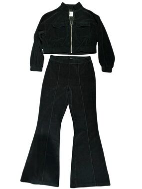 aerie Black Corduroy High-Rise Flare Pants & Jacket Set